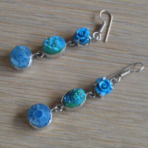Oorhangers Drusy Kwarts gekleurd blauw