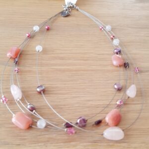 Ketting Rozenkwarts-Agaat met Pareltjes